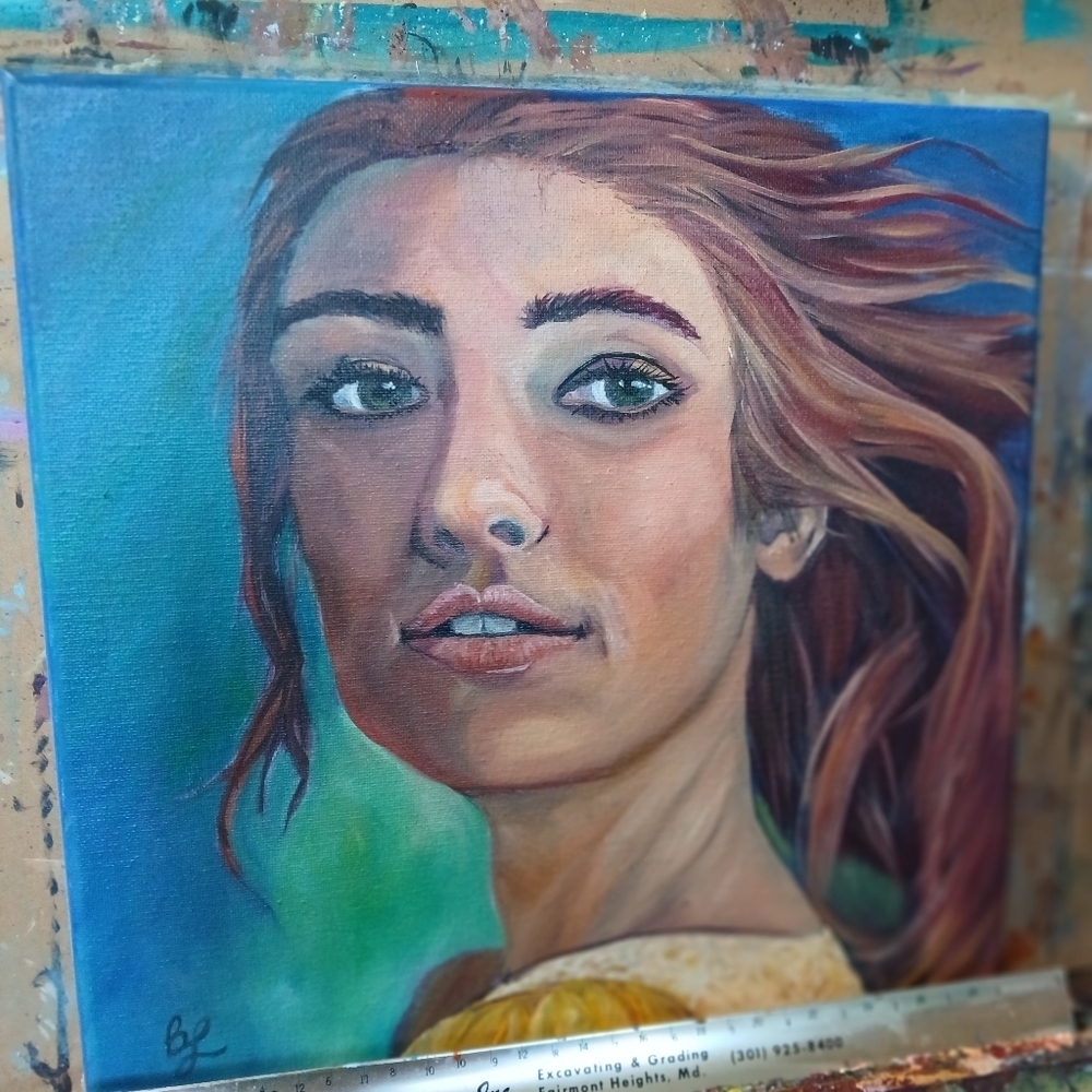 12x12 Oil Painting. Elegant Portrait Canvas with Earthy Tones